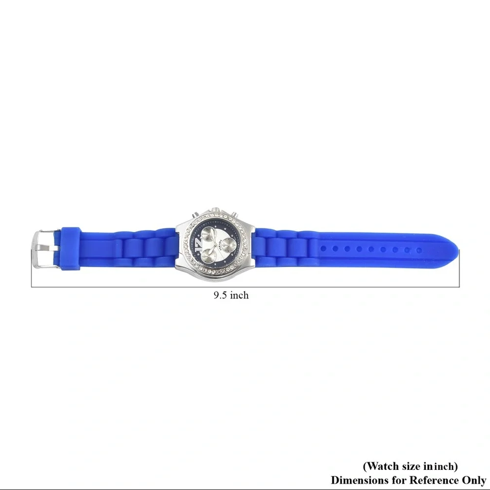 Dark Blue Silicone Strap White Austrian Crystal Watch